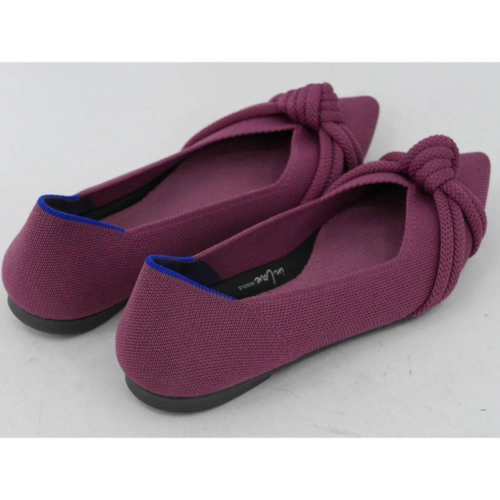 Rothy's Shoes Purple Knit Bow Pointed Toe Flats Slip On Women's Size 7.5